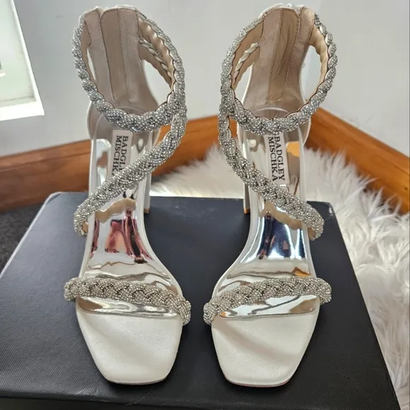 NIB* Badgley Mischka 'Fenix' Braided Rhinestone Block Heels, 6.5