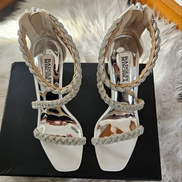 NIB* Badgley Mischka 'Fenix' Braided Rhinestone Block Heels, 6.5