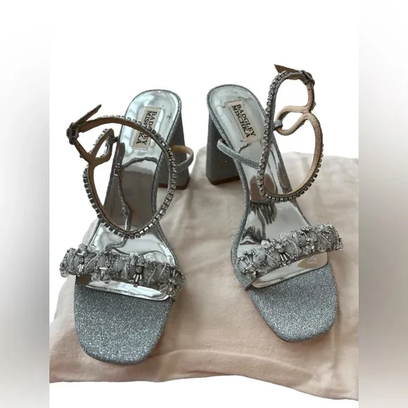 NIB Badgley Mischka Tanisha Women’s Silver Embellished Crystal Heels size 9.5