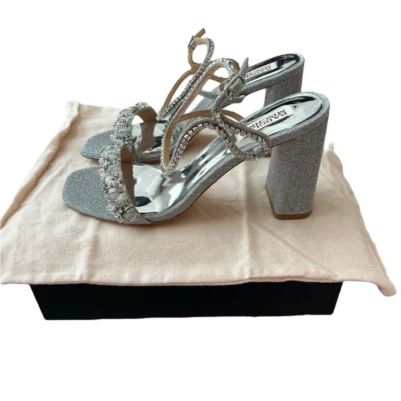 NIB Badgley Mischka Tanisha Women’s Silver Embellished Crystal Heels size 9.5