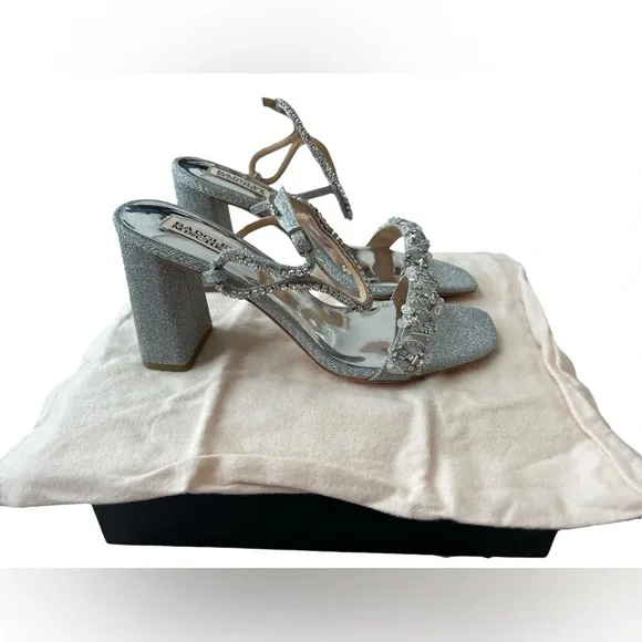 NIB Badgley Mischka Tanisha Women’s Silver Embellished Crystal Heels size 9.5