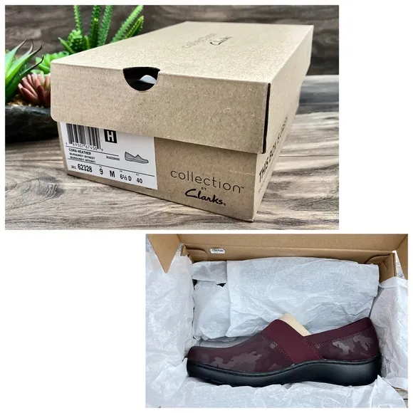 NIB Clarks Cora Heather Slip On Comfort Loafer Shoes Flats Burgundy 9M 40