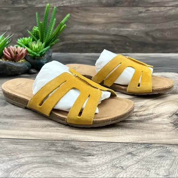 NIB Earth Origins 9W Luna Slip On Suede Slide Sandal Marigold Yellow 40.5
