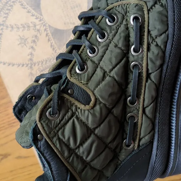 NIB Free People Dawn Quilted Ankle Hiking Boots In Spruce Green Women's Size 8