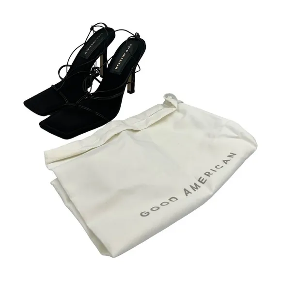 NIB GOOD AMERICAN Cage Slanted Sandals Neoprene Black 8