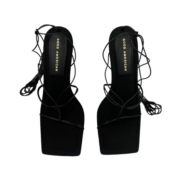 NIB GOOD AMERICAN Cage Slanted Sandals Neoprene Black 8