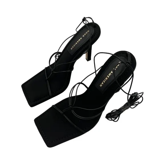 NIB GOOD AMERICAN Cage Slanted Sandals Neoprene Black 8