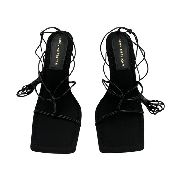 NIB GOOD AMERICAN Cage Slanted Sandals Neoprene Black 8