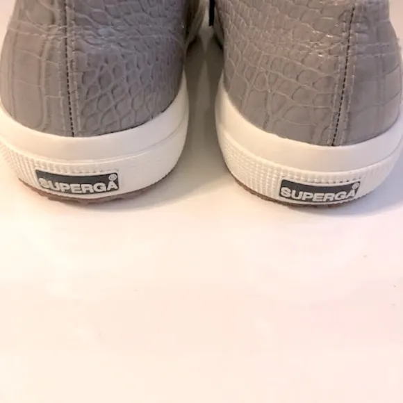 NIB SUPERGA People's Shoes of Italy Grey Croco Embossed Lace-up Sneakers SZ 10