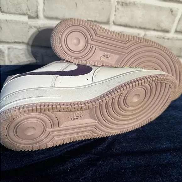 Nike AF 1 White upcycled rhinestone lilac and purple 7 Y 8.5 Women LV accent