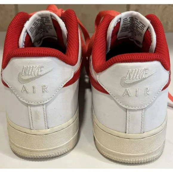 NIKE Air Force 1 Mens Low Top Red Swoosh White CT7875 994 Size 9.5
