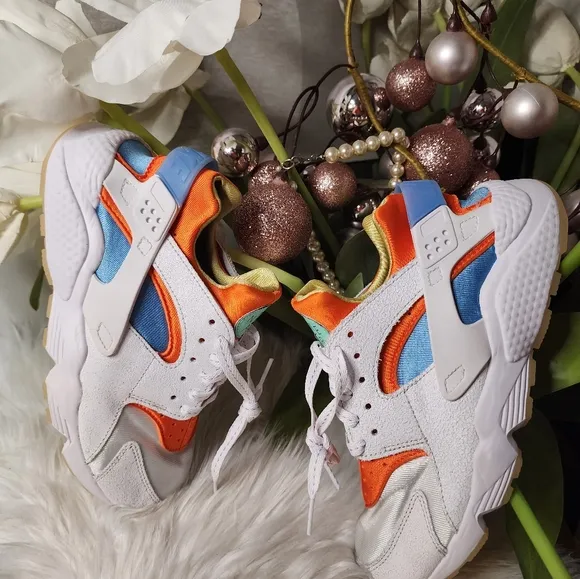 Nike Air Huarache White Blue Orange Running Shoes Size:Mens7.5/Women9 new