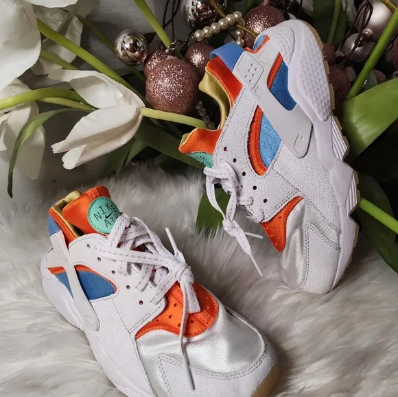 Nike Air Huarache White Blue Orange Running Shoes Size:Mens7.5/Women9 new