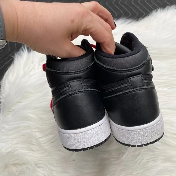 Nike Air Kids Jordan 1 Retro High Shoes Satin Black Gym Red