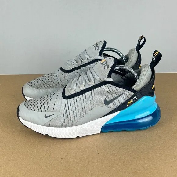 Nike Air Max 270 Athletic Running Shoes Youth 7Y Womens 8.5 Grey Fog Blue Black