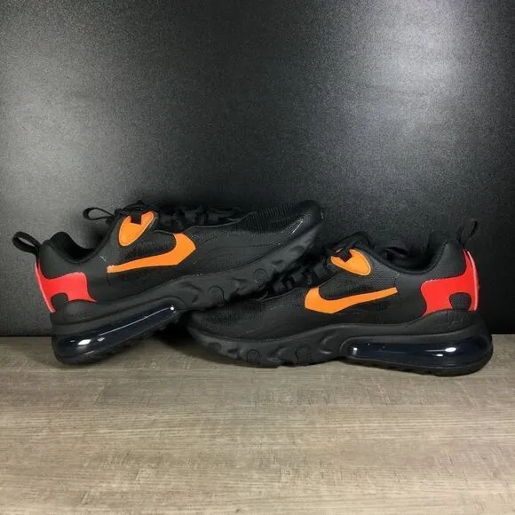 Nike Air Max 270 React Black/Red/Orange Running Shoes Women's Size 7 Youth 5.5Y