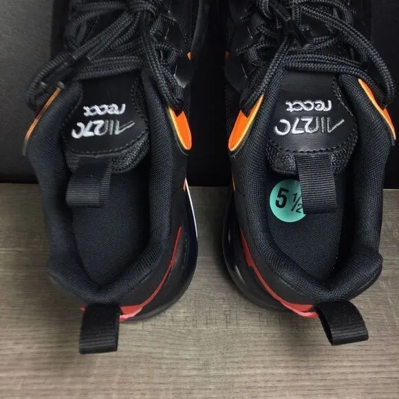 Nike Air Max 270 React Black/Red/Orange Running Shoes Women's Size 7 Youth 5.5Y