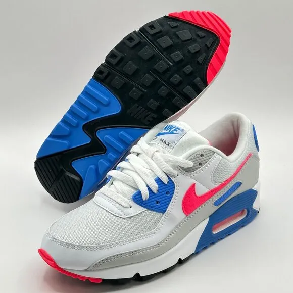 Nike Air Max 90 III Womens Gym Shoes White Red Blue Coral DA8856-100 NEW Size 10