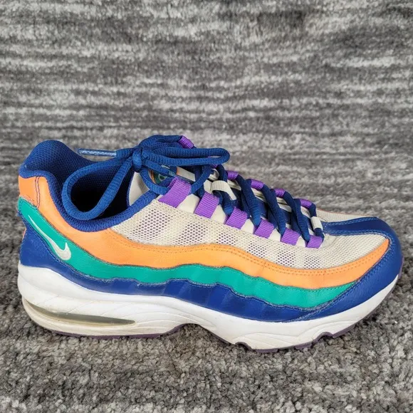 Nike Air Max 95 Gym 307565-412 Boys 7Y White Orange Neptune Green Blue Purple