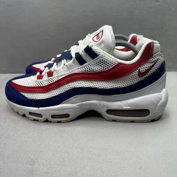 Nike Air Max 95 USA Mens Size 10 Shoes White Deep Royal Blue Gym Red Sneakers