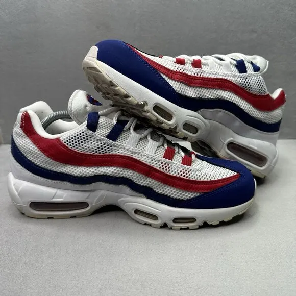 Nike Air Max 95 USA Mens Size 10 Shoes White Deep Royal Blue Gym Red Sneakers