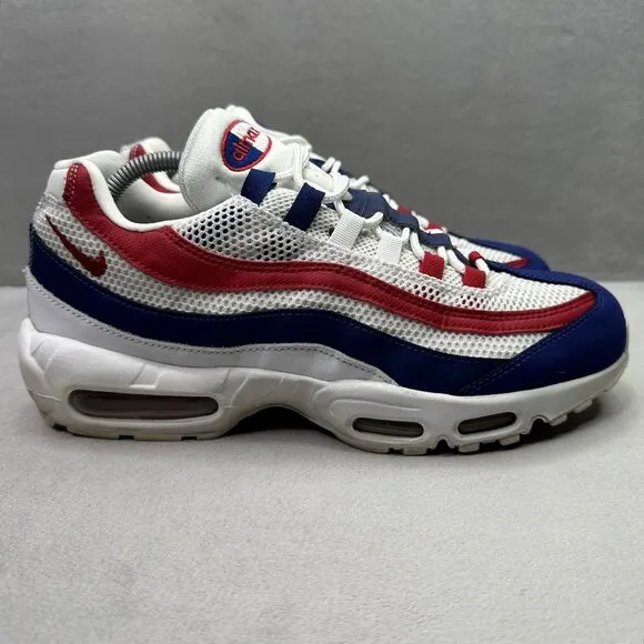 Nike Air Max 95 USA Mens Size 10 Shoes White Deep Royal Blue Gym Red Sneakers