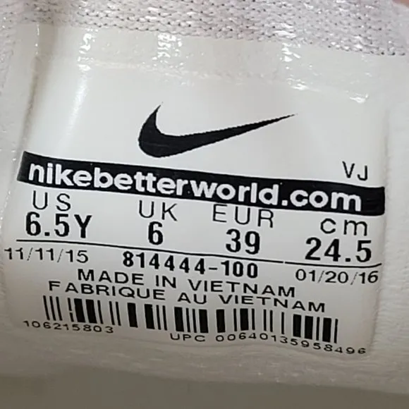 Nike Air Max Thea Low (GS) Big Kid's White Running Shoes 814444-100 US Size 6.5Y