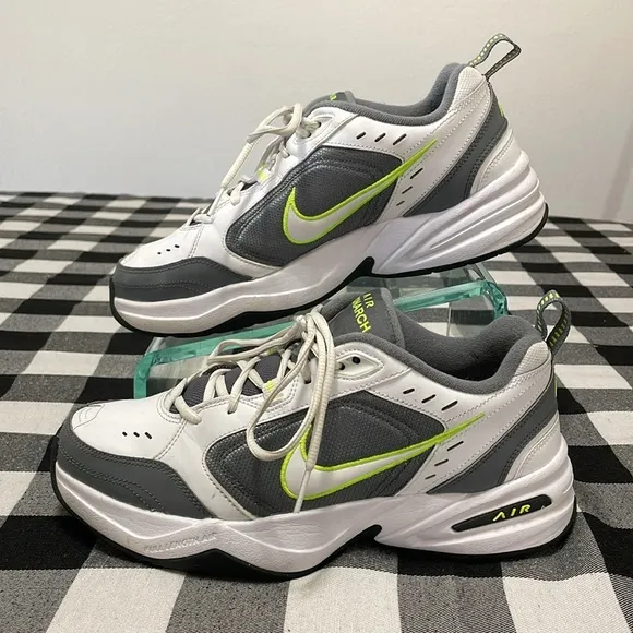 Nike Air Monarch IV White Grey Yellow Men 9.5 Leather Shoes Sneakers Low Top