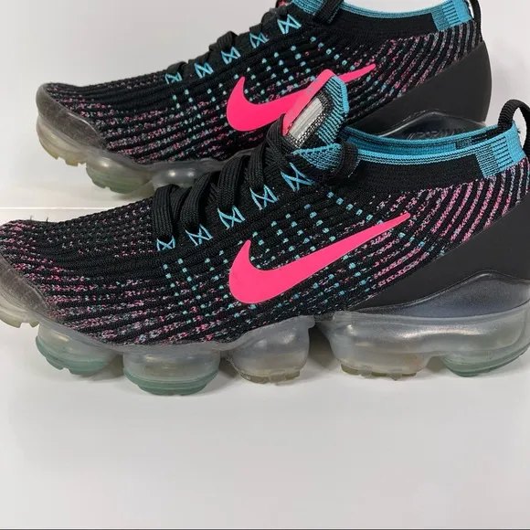 NIKE AIR VAPORMAX FLYKNIT 3 BLACK HYPER PINK BALTIC BLUE WOMENS RUNNING SHOES SI
