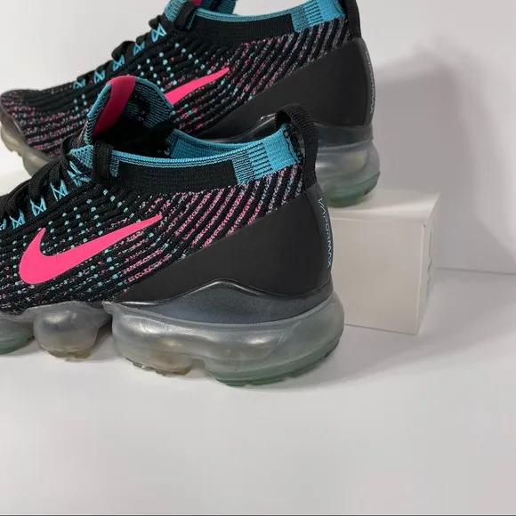 NIKE AIR VAPORMAX FLYKNIT 3 BLACK HYPER PINK BALTIC BLUE WOMENS RUNNING SHOES SI