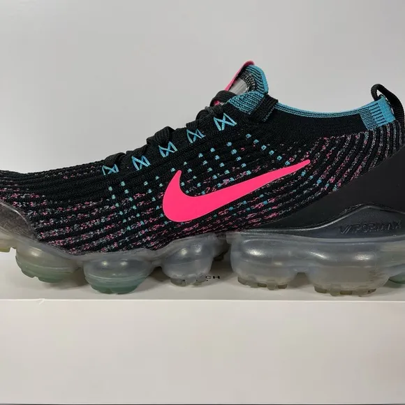 NIKE AIR VAPORMAX FLYKNIT 3 BLACK HYPER PINK BALTIC BLUE WOMENS RUNNING SHOES SI