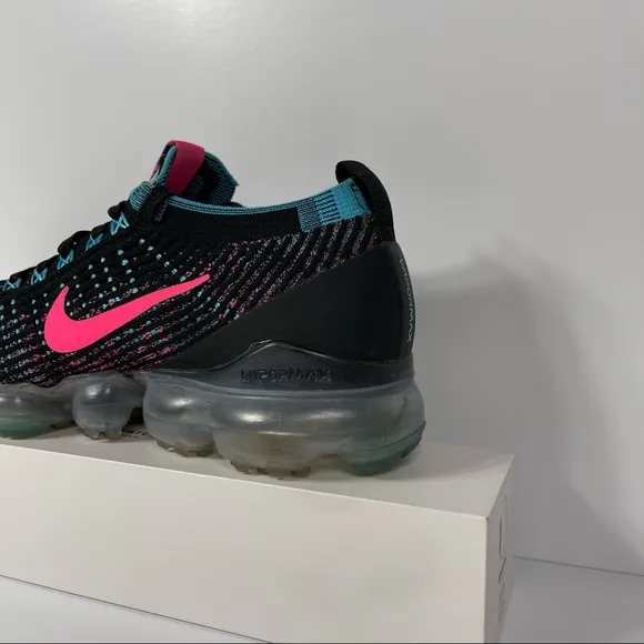 NIKE AIR VAPORMAX FLYKNIT 3 BLACK HYPER PINK BALTIC BLUE WOMENS RUNNING SHOES SI