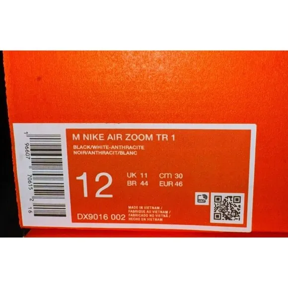 Nike Air Zoom TR1 Mens Athletic Cross Training Shoes Size 12 Black Gray White