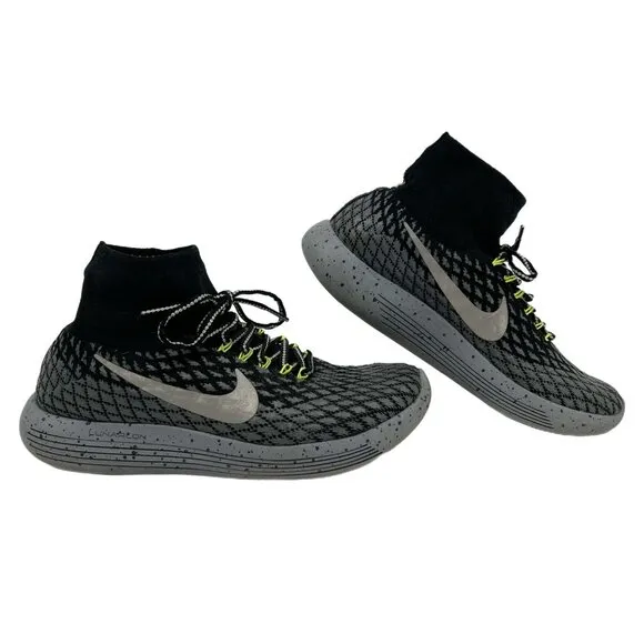 Nike Black Gray Lunarepic Flyknit Sneakers | Size 10