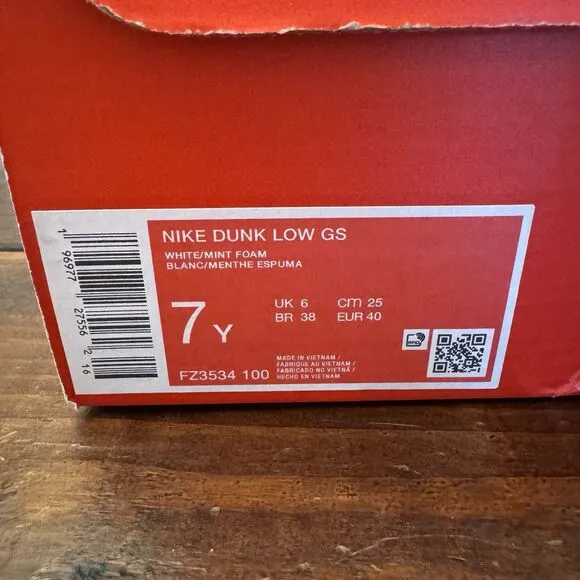 Nike Dunk Low GS Mint Foam White Shoes