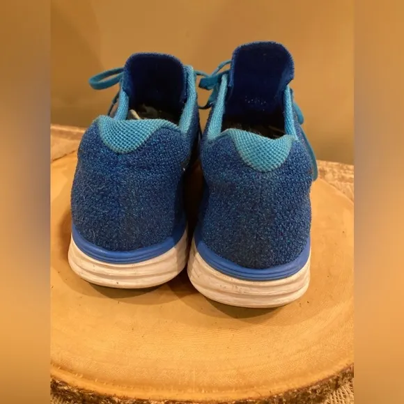 Nike Flyknit Lunar 3 Mens Blue/OrangeSneaker Running Shoes 11 Lace Up Low Top