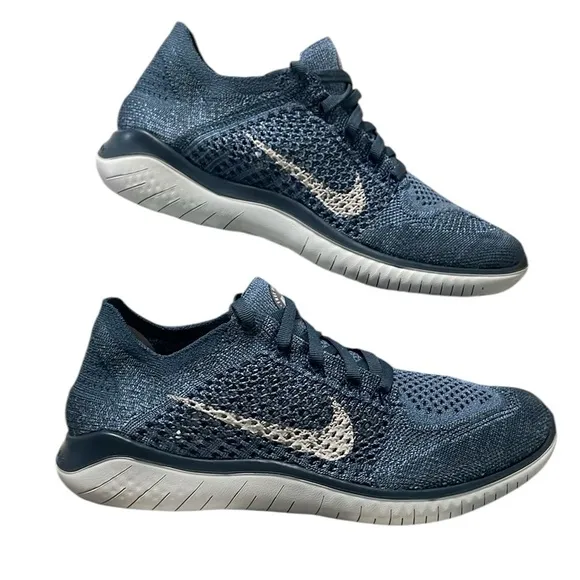 Nike Free Rn Flyknit 2018 Squadron Blue Pure Platinum Women's Shoes Sneakers 7.5