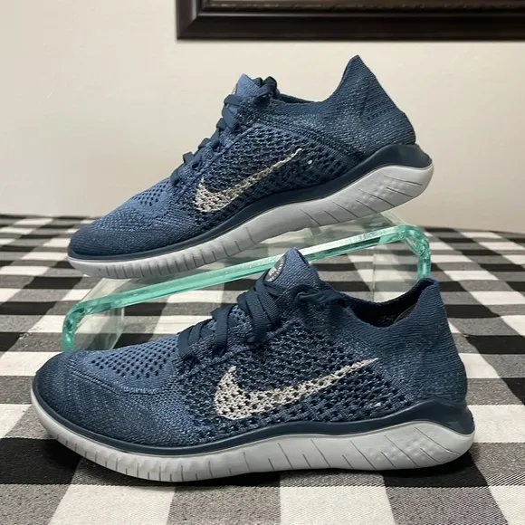 Nike Free Rn Flyknit 2018 Squadron Blue Pure Platinum Women's Shoes Sneakers 7.5