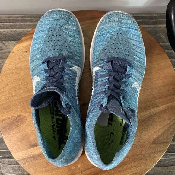 Nike Free RN Flyknit Women's Size 8 Running Shoes Ocean Fog Sneakers 831070-404