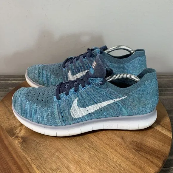 Nike Free RN Flyknit Women's Size 8 Running Shoes Ocean Fog Sneakers 831070-404