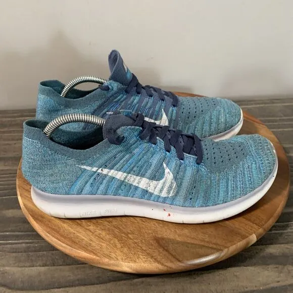 Nike Free RN Flyknit Women's Size 8 Running Shoes Ocean Fog Sneakers 831070-404
