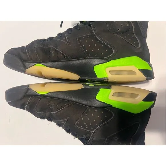Nike Kids 5Y Air Jordan 6 Retro Sneakers Black Green Neon Basketball Shoes Gym