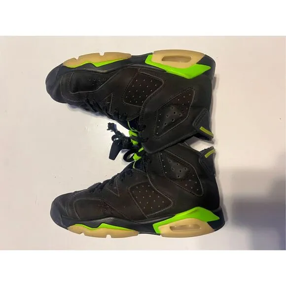 Nike Kids 5Y Air Jordan 6 Retro Sneakers Black Green Neon Basketball Shoes Gym