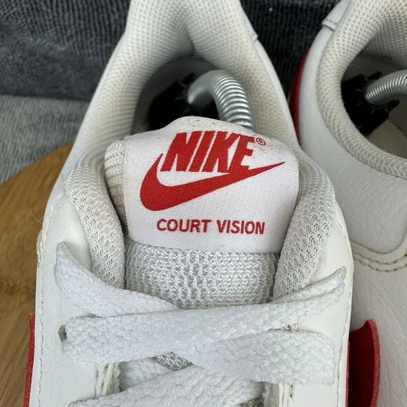 Nike Mens Court Vision Low Size 10 White Red Running Training Tennis Sneakers