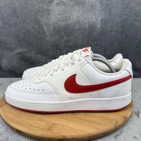 Nike Mens Court Vision Low Size 10 White Red Running Training Tennis Sneakers