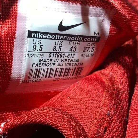 Nike Mens Roshe One 511881-612 Red Running Shoes Sneakers Size 9,5