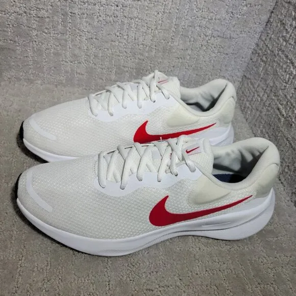 Nike Revolution 7 Men's Size 10.5 White University Red Running Shoes FB2207-101