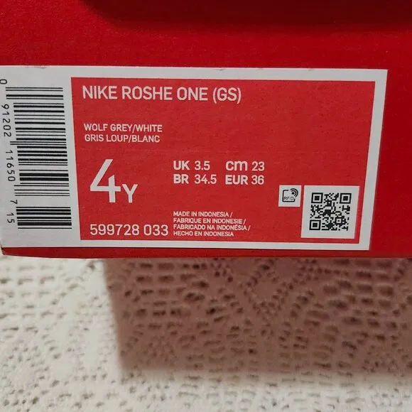 Nike Roshe One Kids Athletic Running Shoes Wolf Gray White Size 4y
