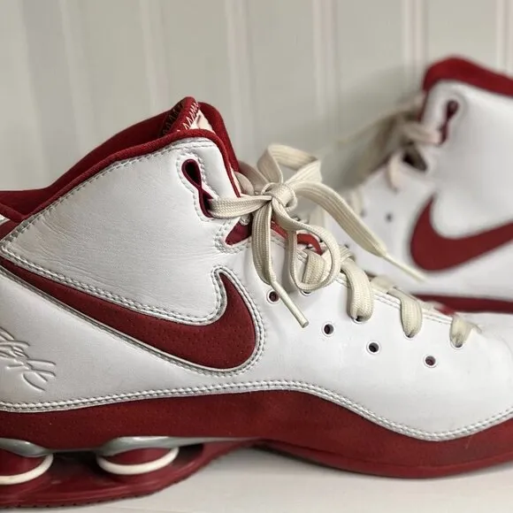 NIKE SHOX ZOOM AIR ELITE Basketball Shoes US 10.5 White Red 324826-162 Vtg 2008