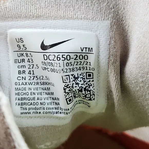 Nike Waffle One Crater Men's Size 9.5 Cream Off White Running Gym Sneakers Shoes